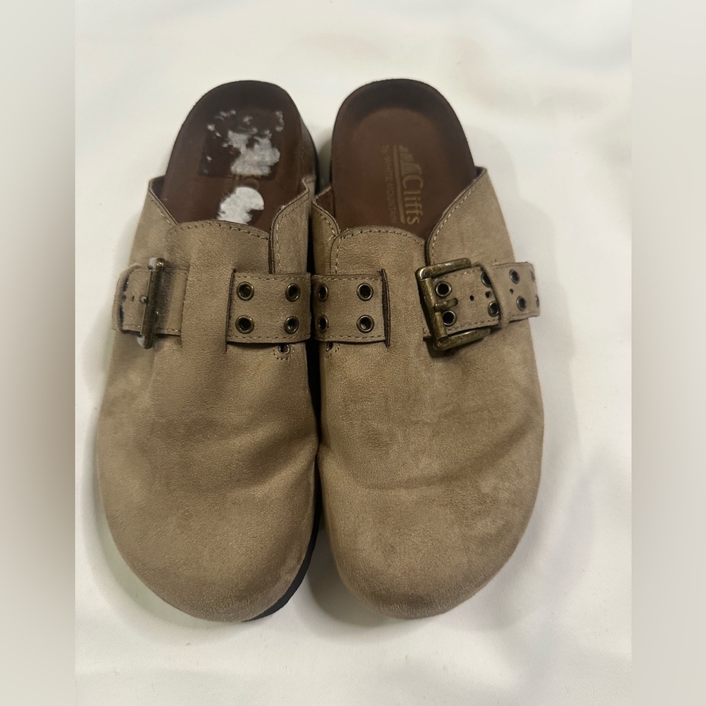 Birkenstock inspired, Cliffs Tan Suede Buckle Slip-On Shoes